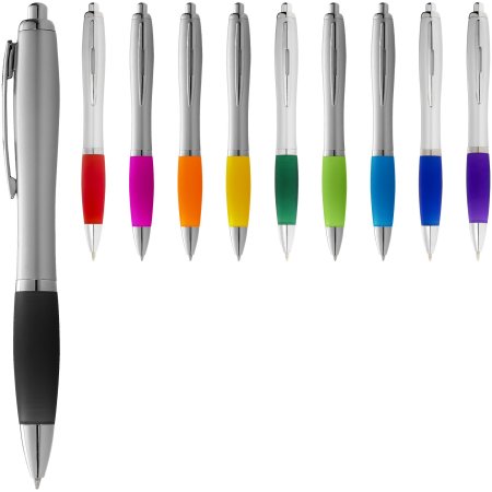 Stylo bille avec corps argenté et grip coloré Nash