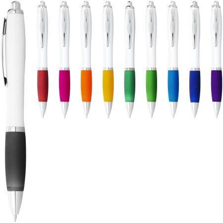 Stylo à bille pas cher avec corps blanc et grip coloré Nash