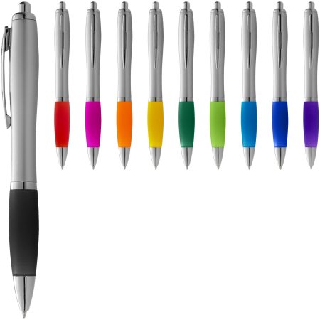 Stylo bille avec corps argenté et grip coloré Nash
