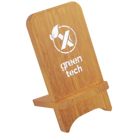Socle de téléphone SCX.design W26 pour chargement à induction, en bambou, de 10 W avec logo lumineux