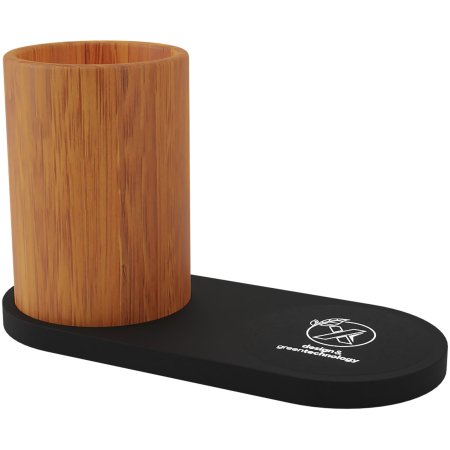 Station de charge sans fil et porte-crayon en bambou SCX.design W17 10 W avec logo lumineux