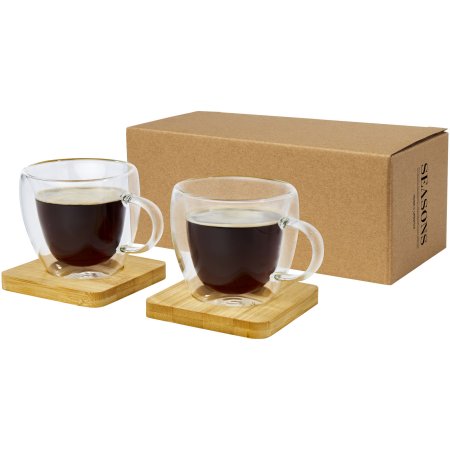Tasse Manti 2 pièces de 100 ml - Fabriquée en verre à double paroi avec sous-verre en bambou