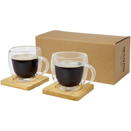 Tasse Manti 2 pièces de 250 ml - En verre à double paroi avec sous-verre en bambou