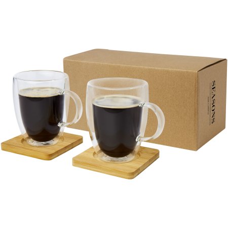 Tasse Manti 2 pièces de 350 ml - A double paroi en verre avec sous-verre en bambou