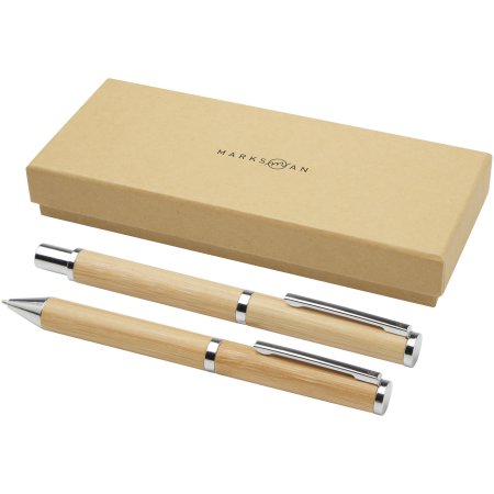 Coffret cadeau stylo bille et stylo roller Apolys en bambou 