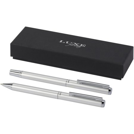 Ensemble-cadeau stylo bille et stylo roller Lucetto en aluminium recyclé