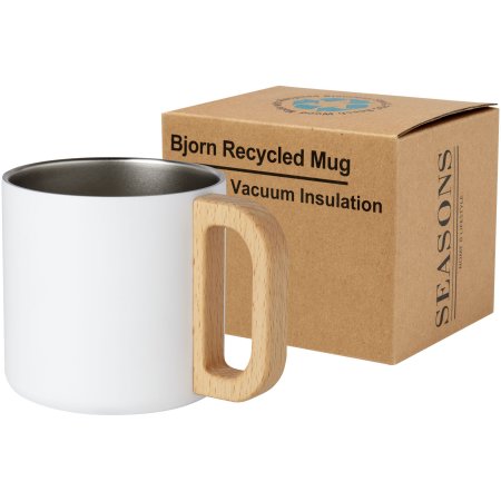 Mug céramique personnalisé 400 ml avec couvercle en bois naturel