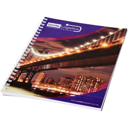 Carnet de notes à spirales A5 Desk-Mate® - Avec couverture arrière imprimée