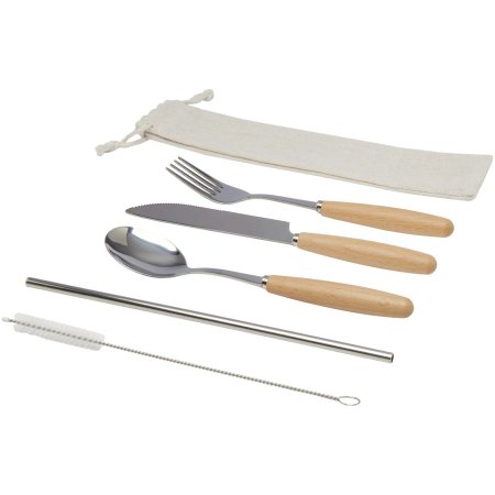 Ensemble de couverts Root 5 pièces en acier inoxydable et bois de hêtre 
