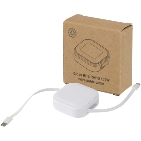 Câble rétractable 5 en 1 Gloas en matériaux recyclés pour synchronisation de données et charge rapide de 100 W avec kit d’outils pour smartphone